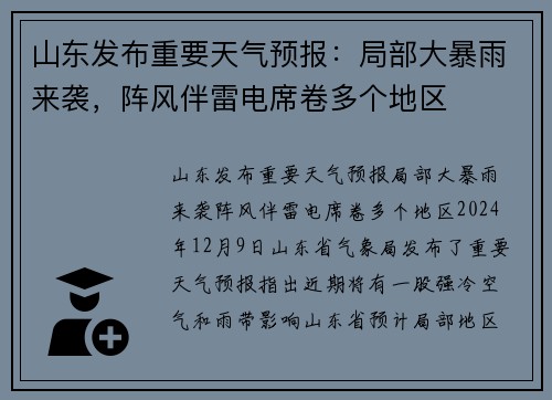 山东发布重要天气预报：局部大暴雨来袭，阵风伴雷电席卷多个地区