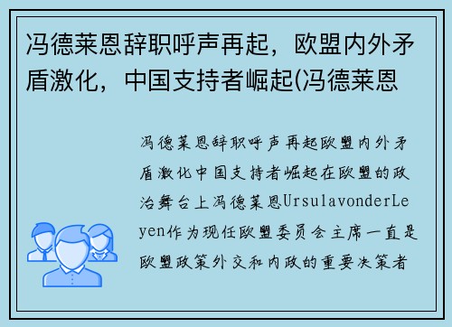 冯德莱恩辞职呼声再起，欧盟内外矛盾激化，中国支持者崛起(冯德莱恩 丈夫)