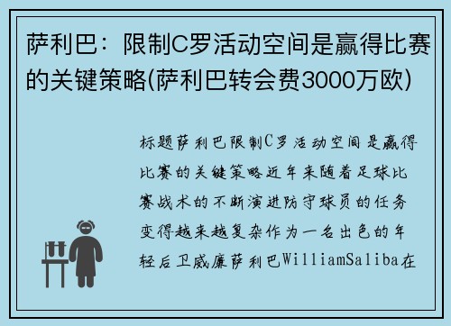 萨利巴：限制C罗活动空间是赢得比赛的关键策略(萨利巴转会费3000万欧)