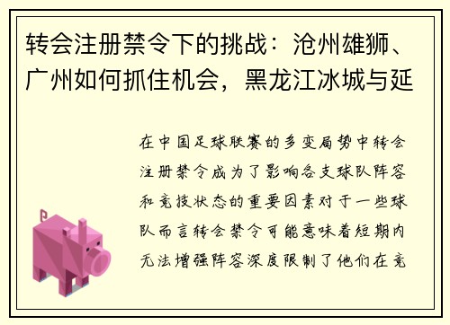 转会注册禁令下的挑战：沧州雄狮、广州如何抓住机会，黑龙江冰城与延边龙鼎的反思之路